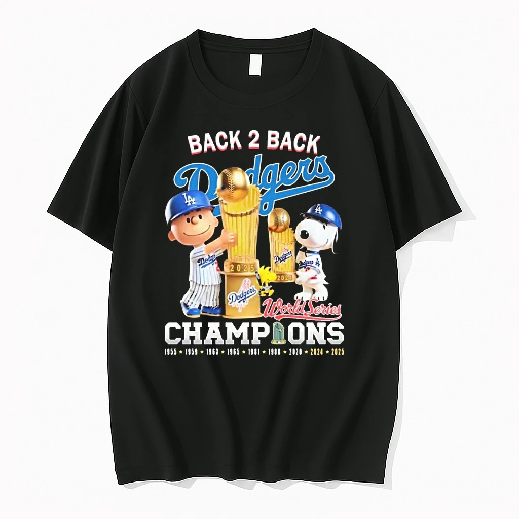 Charlie Brown And Snoopy Peanuts X Los Angeles Dodgers Back 2 Back World Series Champions 2024 2025 Shirts