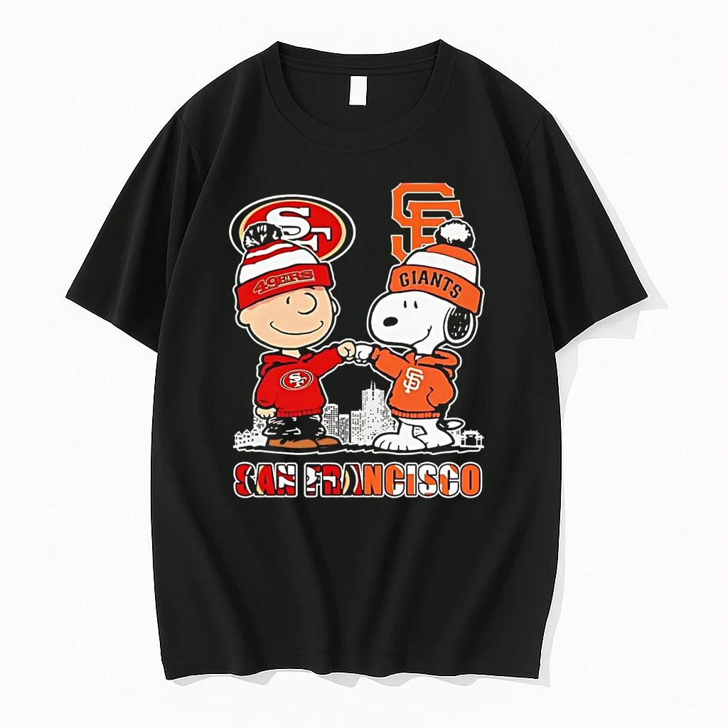 Charlie Brown And Snoopy Fist Pump Sf 49ers And Giants Shirts