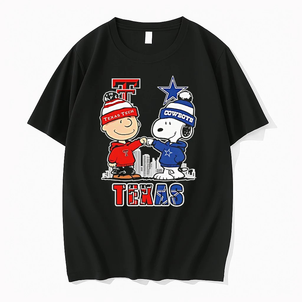 Charlie Brown And Snoopy Sports In City Texas Cowboys And Texas Tech Shirts