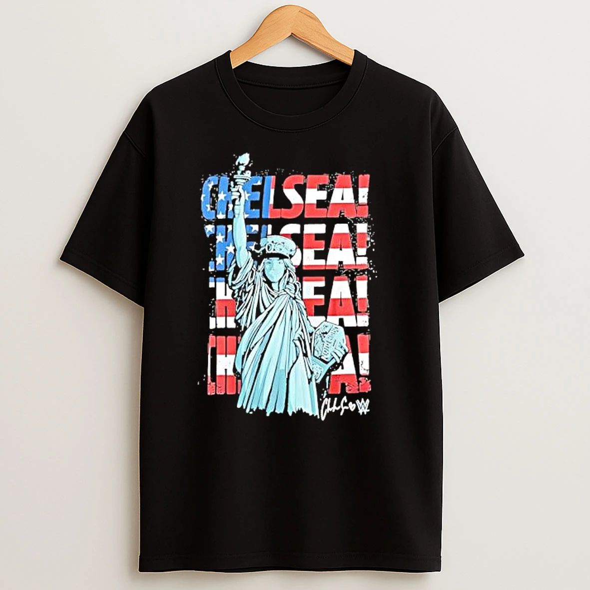 Chelsea Green Statue America Flag T Shirts