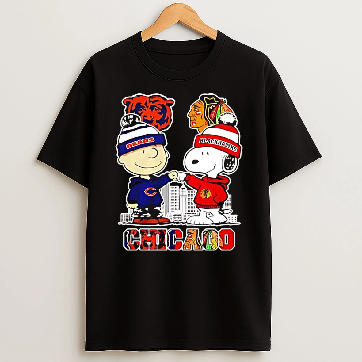 Chicago Bears And Blackhawks X Snoopy Charlie Brown Shirts