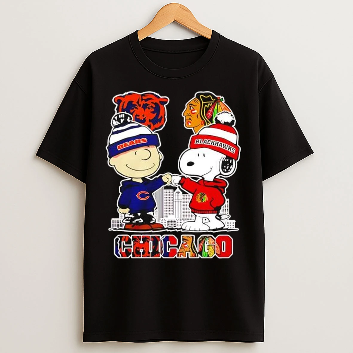 Chicago Bears And Blackhawks X Snoopy Charlie Brown T Shirts