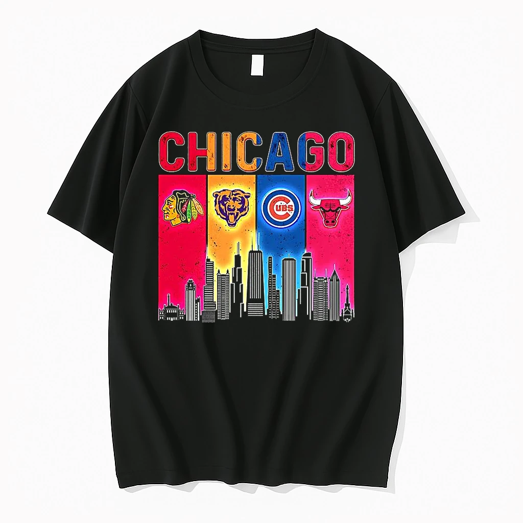 Chicago Sports Teams Blackhawks Bears Cubs Bulls Skyline Shirts