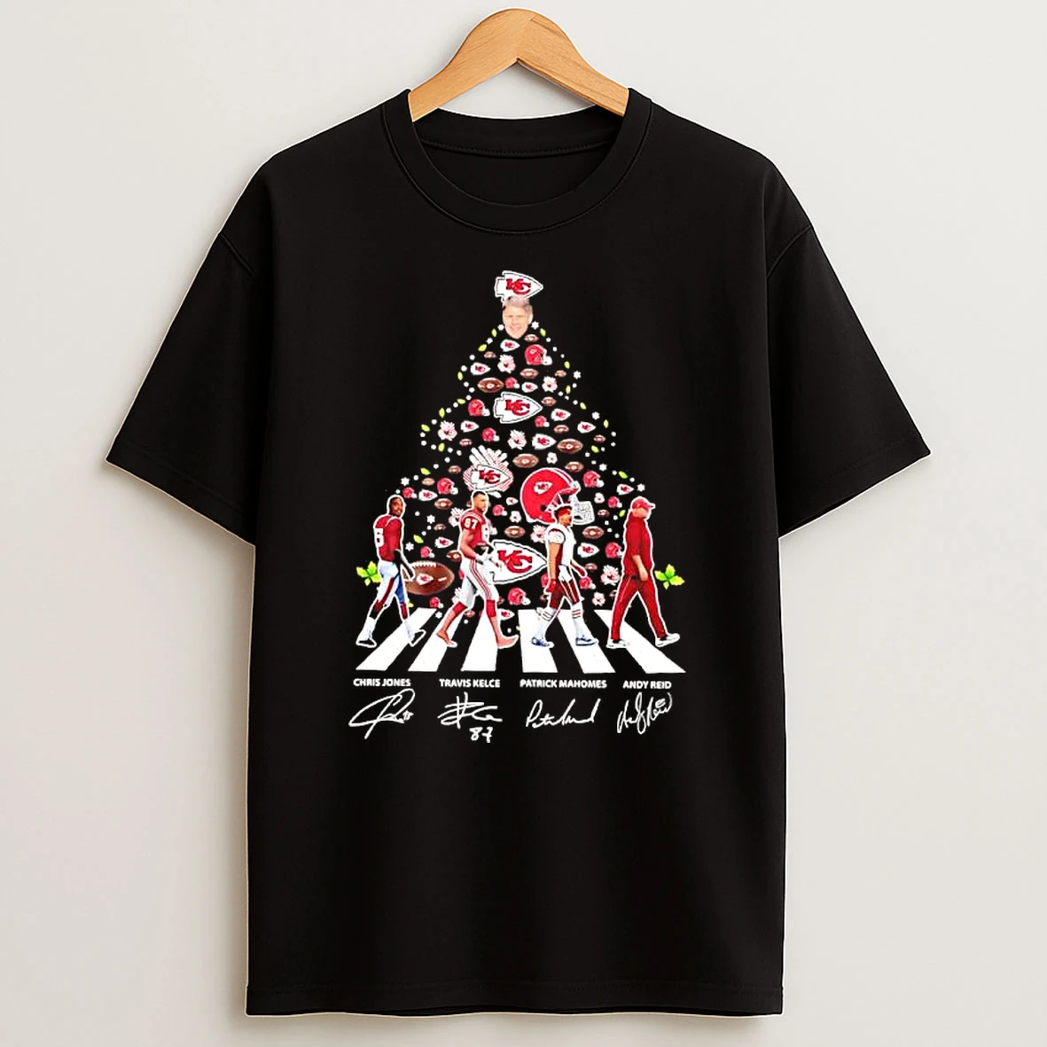 Chris Jones Travis Kelce Patrick Mahomes And Andy Reid Chiefs Christmas Tree Shirts