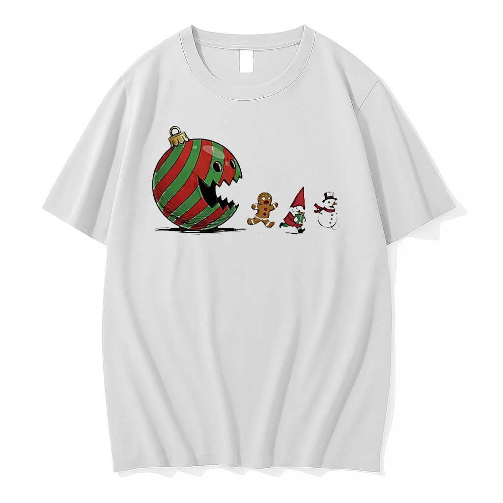 Christmas Pacman Eating Gingerbread Santa Snowman Shirts