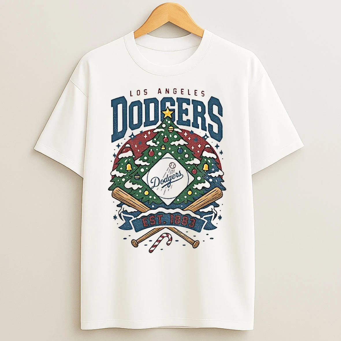 Christmas Tree Los Angeles Dodgers Mlb Baseball Est 1883 Merry Christmas T Shirts