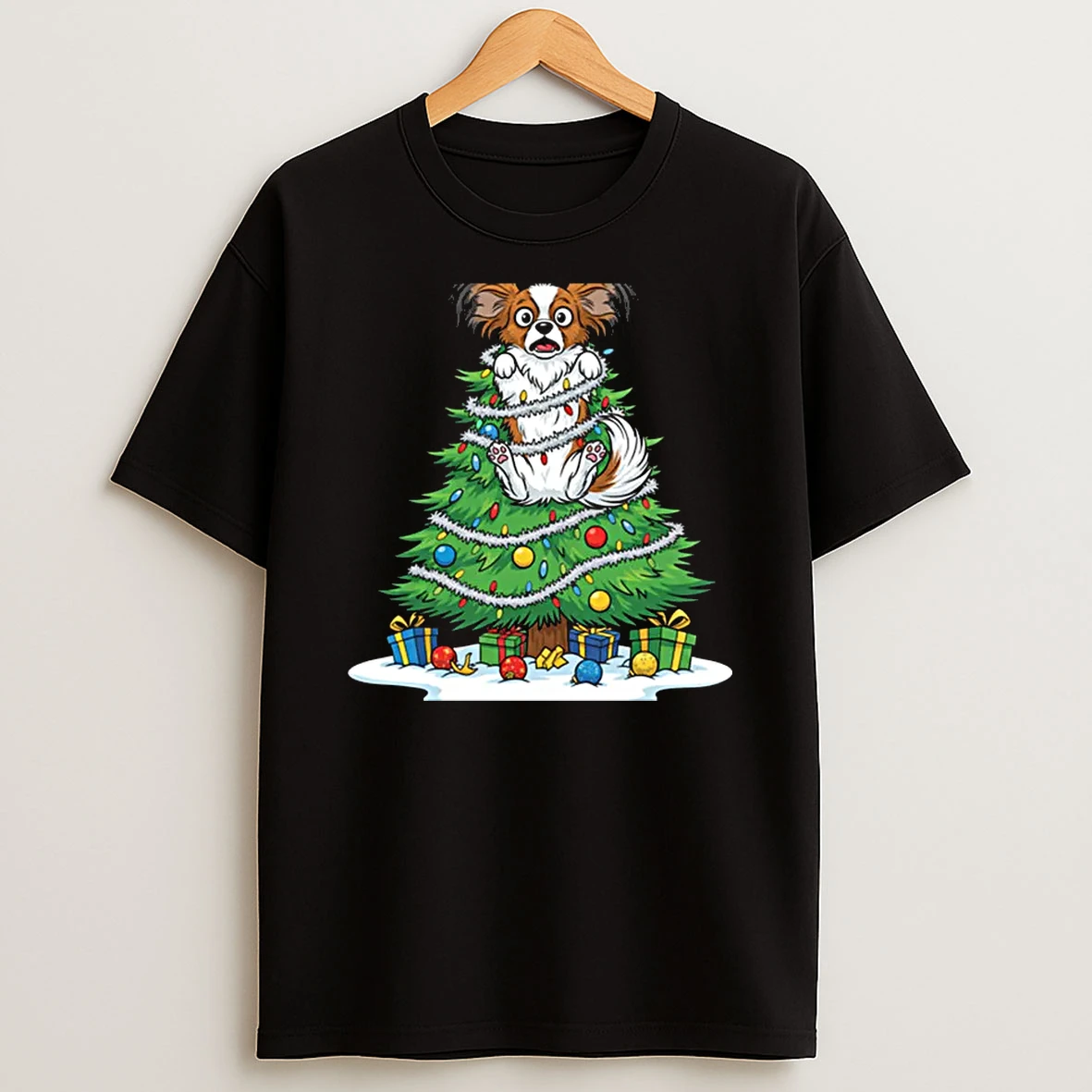 Christmas Tree Papillon Dog Shirts