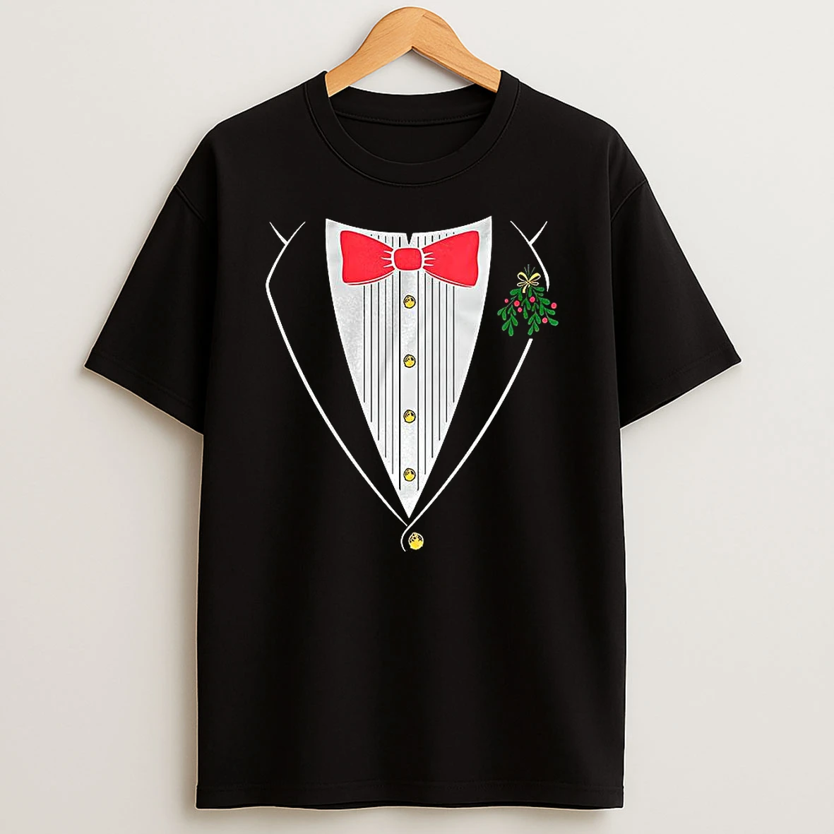 Christmas Tuxedo Bow And Mistletoe Shirts