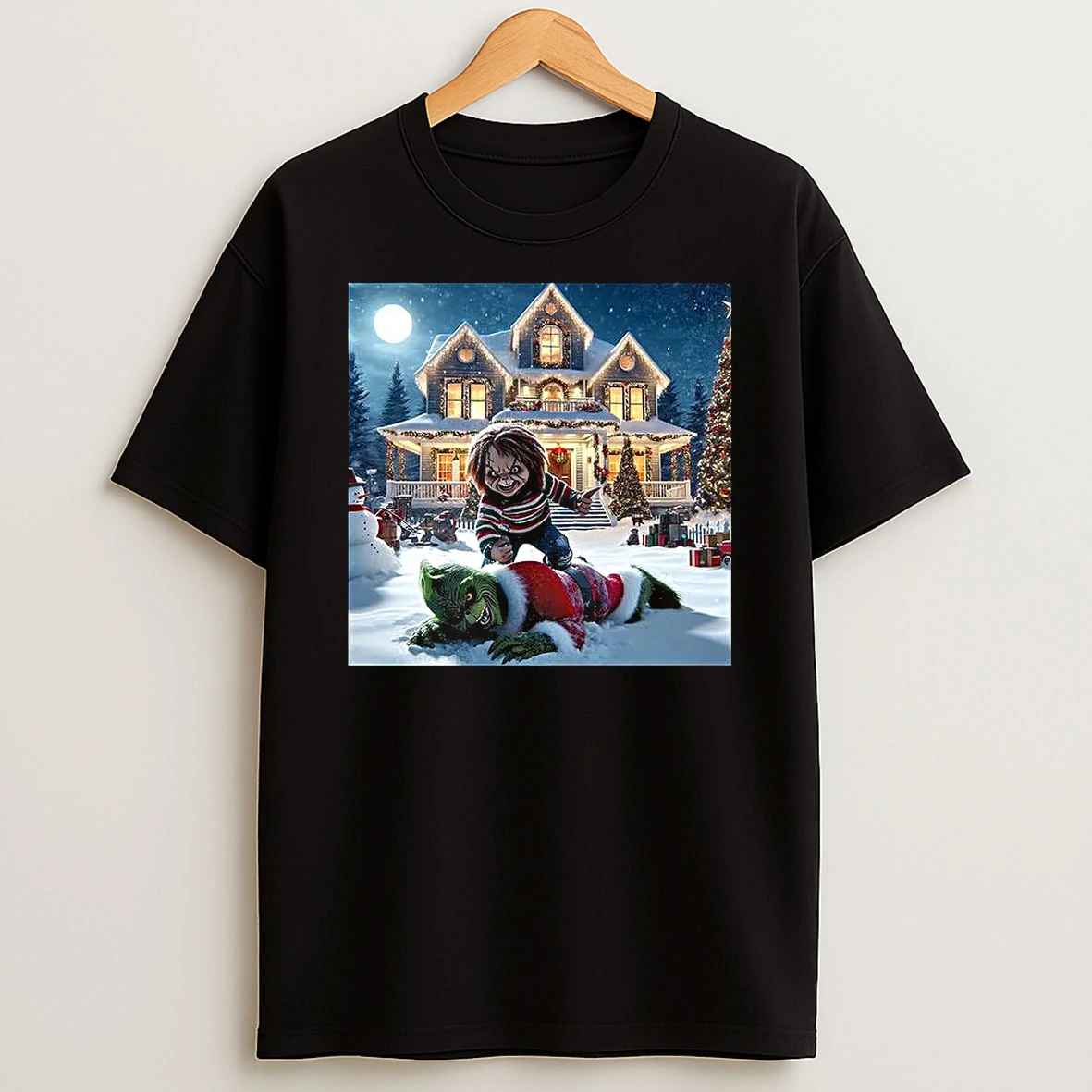 Chucky Chases After The Grinch Horror Christmas Shirts