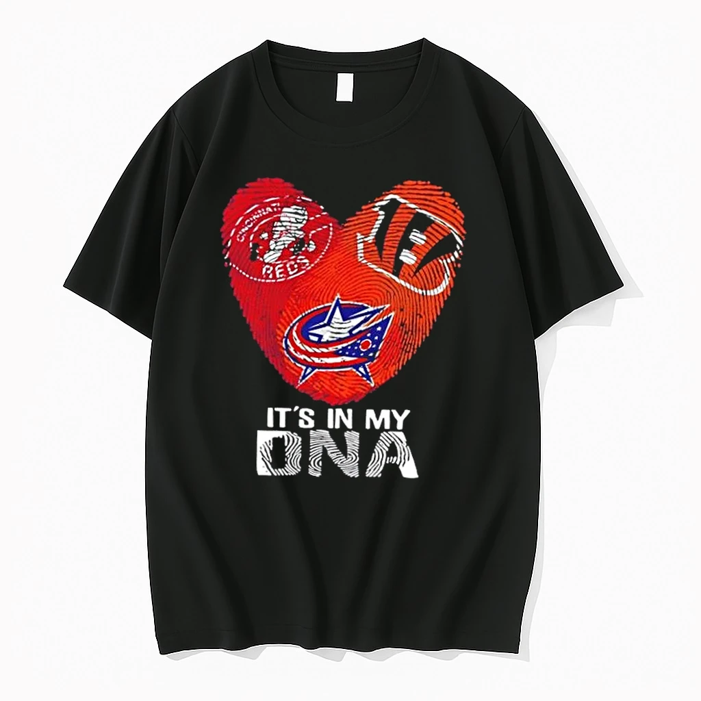 Cincinnati Sports Reds Bengals Columbus Blue Jackets Its In My Dna Fingerprint Heart Shirts