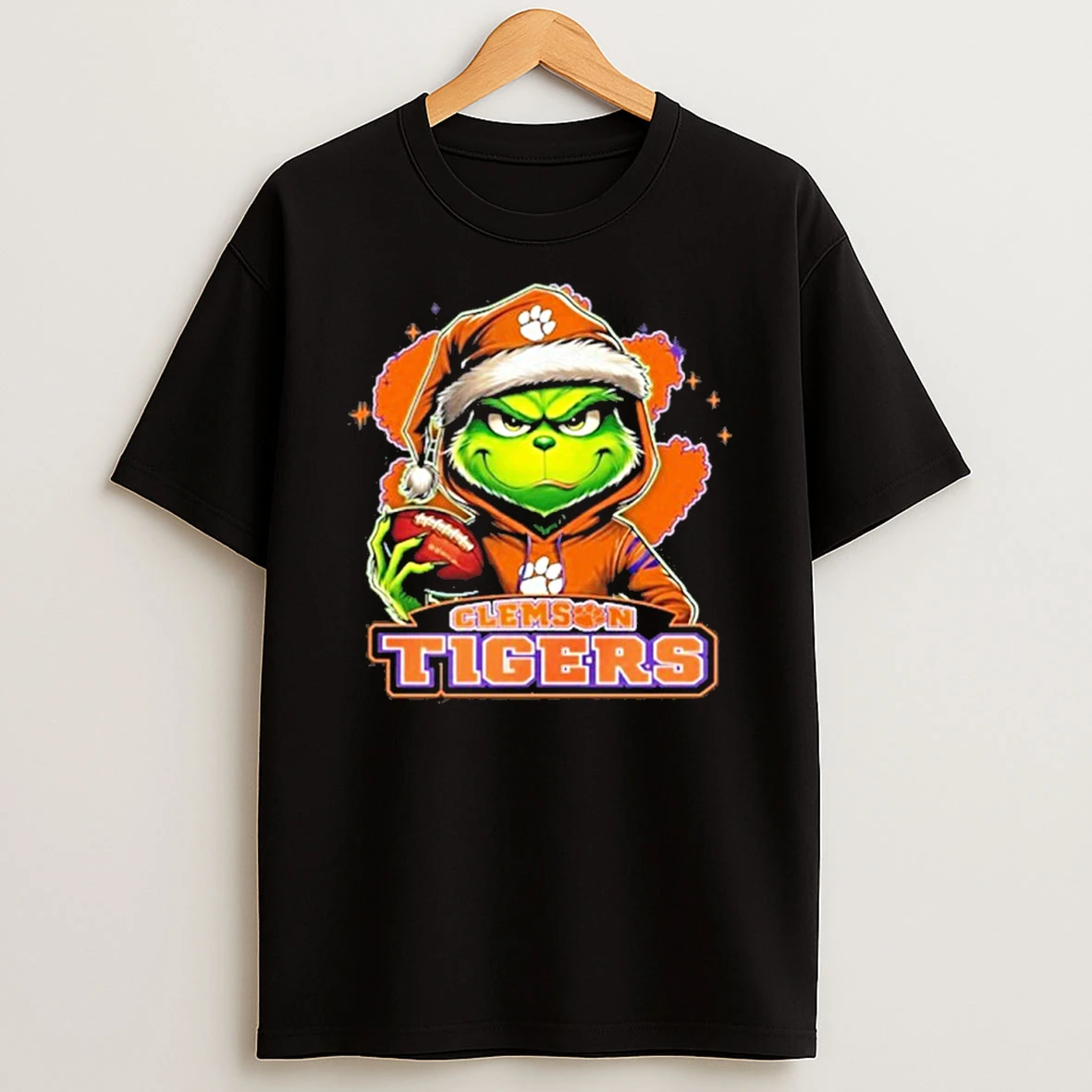 Classic 2025 Santa Grinch X Clemson Tigers Logo Baseball T Shirts