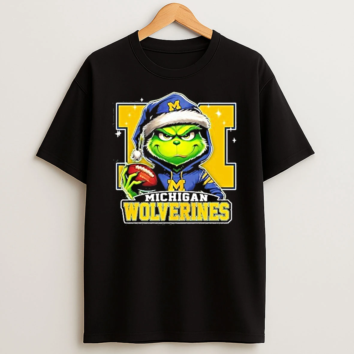 Classic 2025 Santa Grinch X Michigan Wolverines Logo Baseball T Shirts