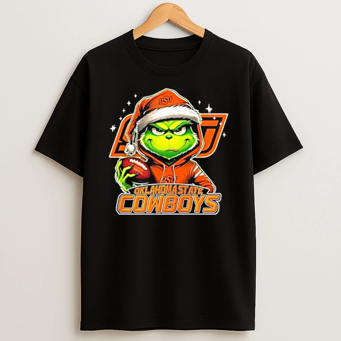 Classic 2025 Santa Grinch X Oklahoma State Cowboys Logo Baseball T Shirts