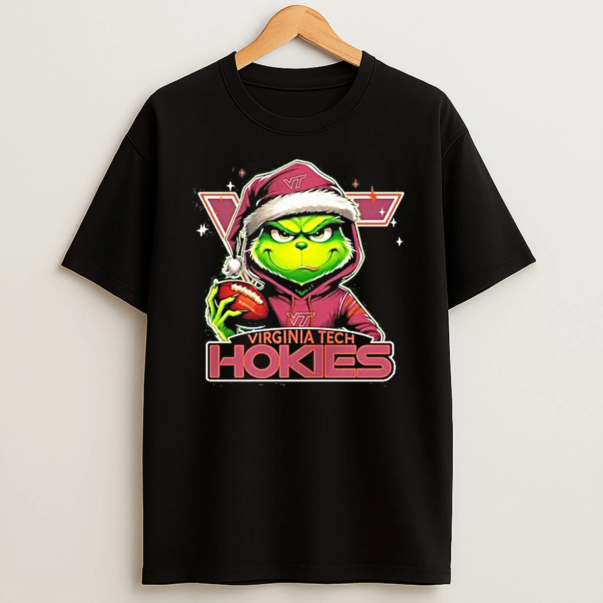 Classic 2025 Santa Grinch X Virginia Tech Hokies Logo Baseball T Shirts