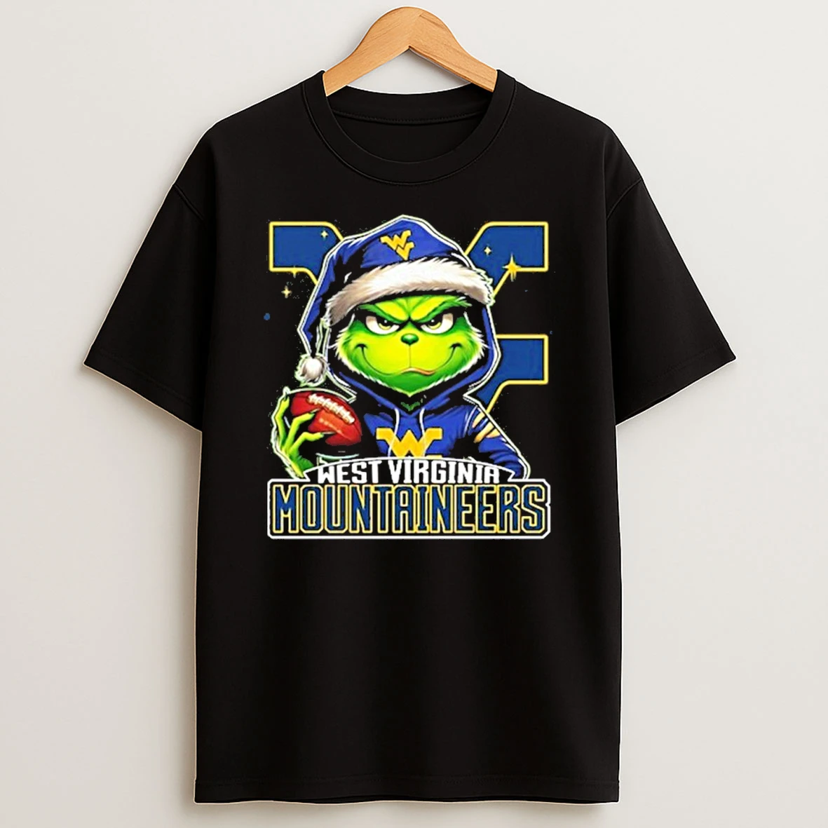 Classic 2025 Santa Grinch X West Virginia Mountaineers Logo Baseball T Shirts