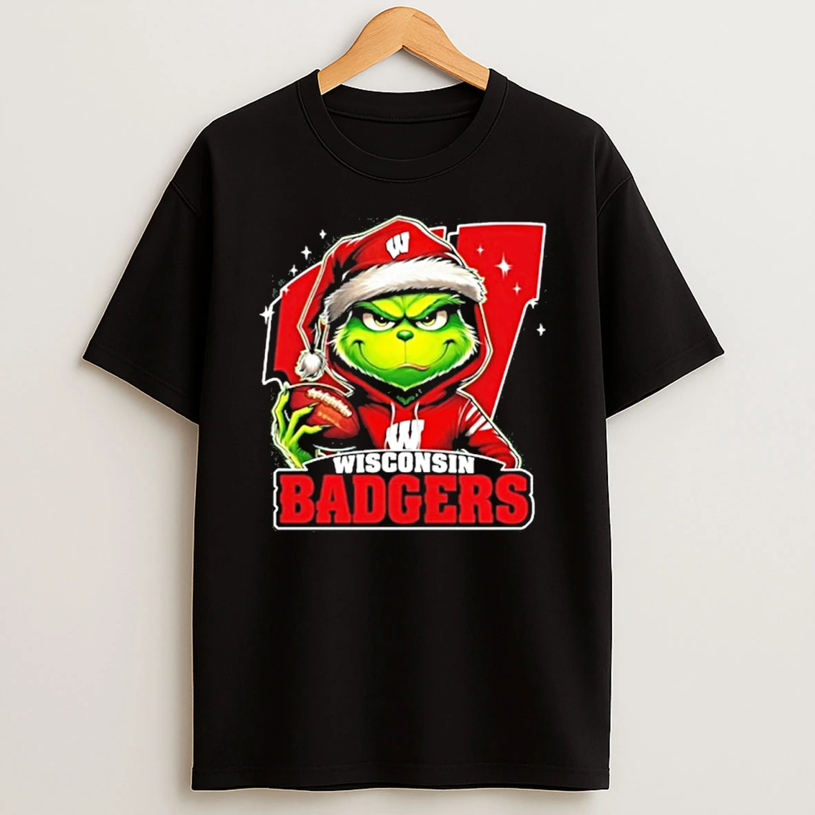 Classic 2025 Santa Grinch X Wisconsin Badgers Logo Baseball T Shirts