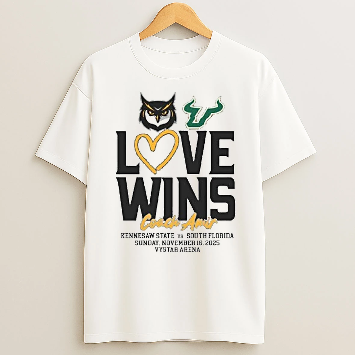 Classic 2025 Usf Bulls Vs Kennesaw State Owls Love Wins Coach Amir T Shirts
