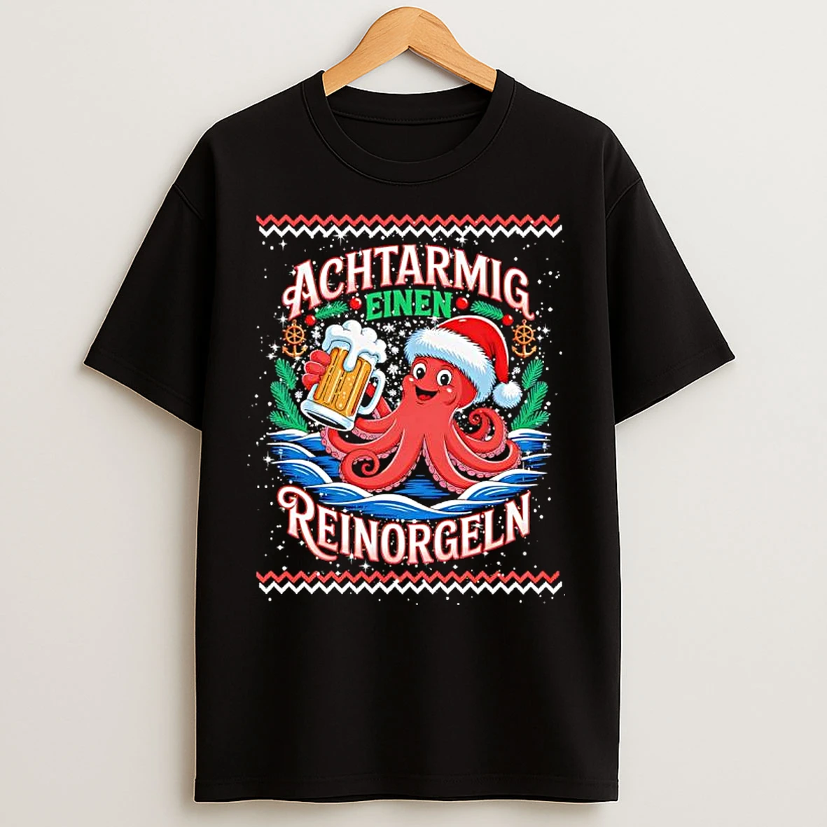 Classic Achtarmig Einen Reinorgeln Octopus Santa Hat Ugly Christmas T Shirts