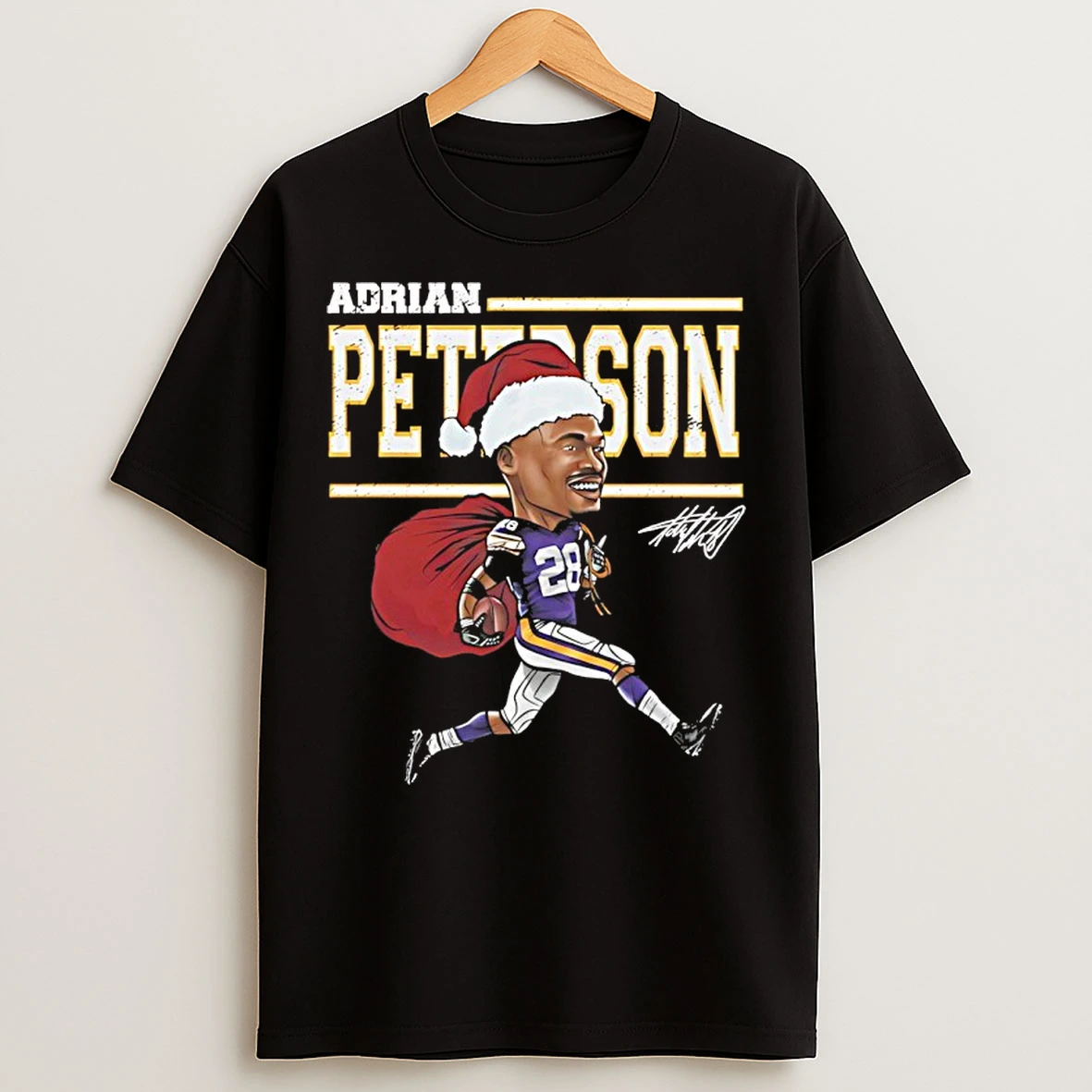 Classic Adrian Peterson Minnesota Vikings In Christmas Santa Hat Signature T Shirts