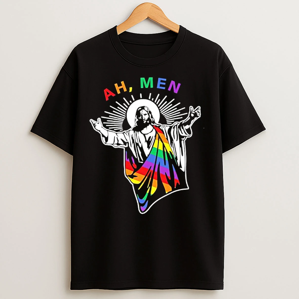Classic Ah Men Rainbow Christian Lgbt Pride Gay Jesus T Shirts