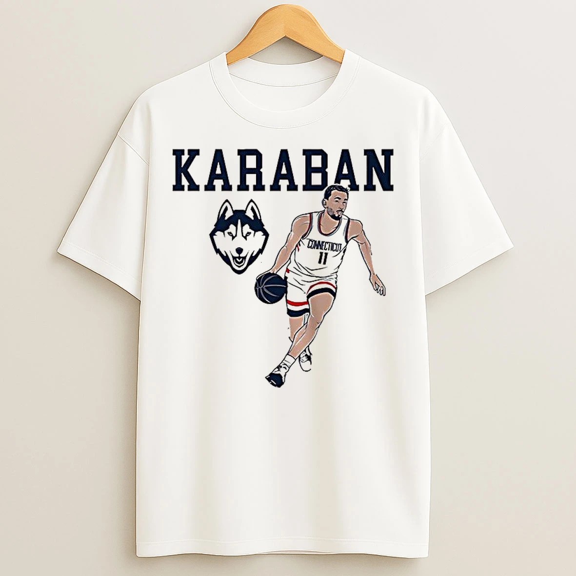 Classic Alex Karaban Uconn Huskies Basketball Name Pose Logo T Shirts