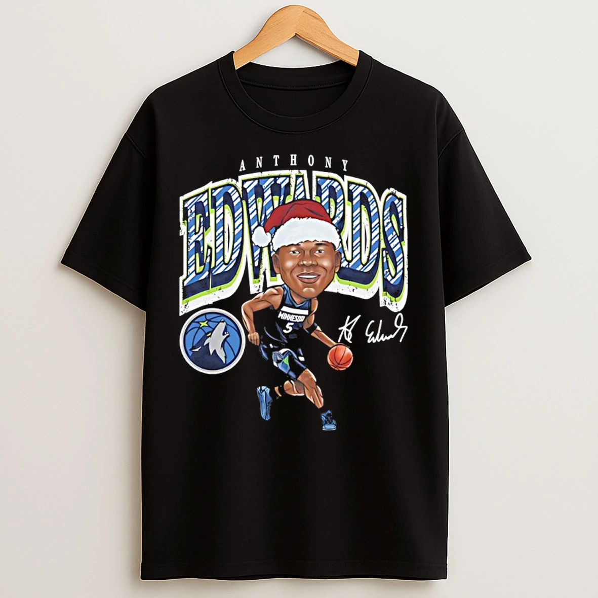 Classic Anthony Edwards Minnesota Timberwolves In Christmas Santa Hat Signature T Shirts