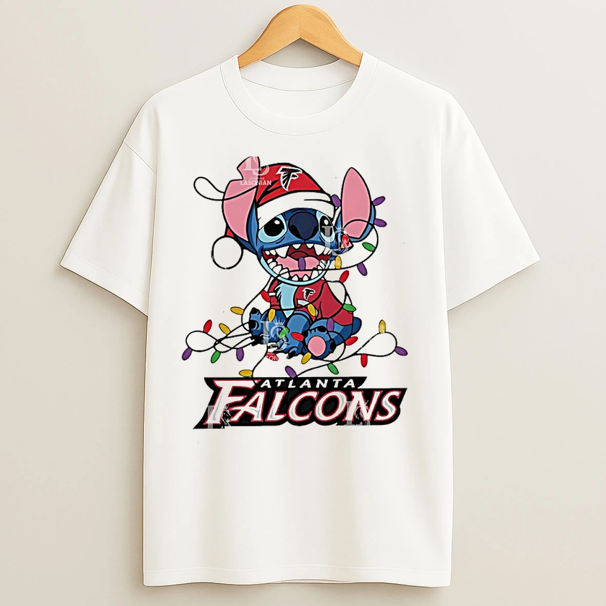 Classic Atlanta Falcons With Stitch Christmas Lights T Shirts
