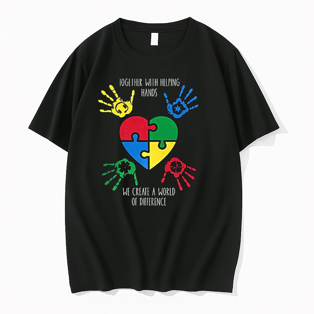 Classic Autism Awareness Together With Helping Hands We Create A World Of Difference T Shirts