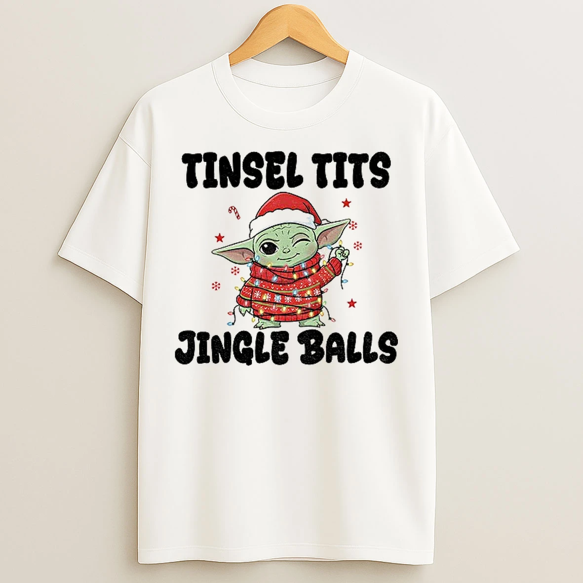 Classic Baby Yoda Santa Claus Tinsel Tits Jingle Balls Merry Christmas T Shirts