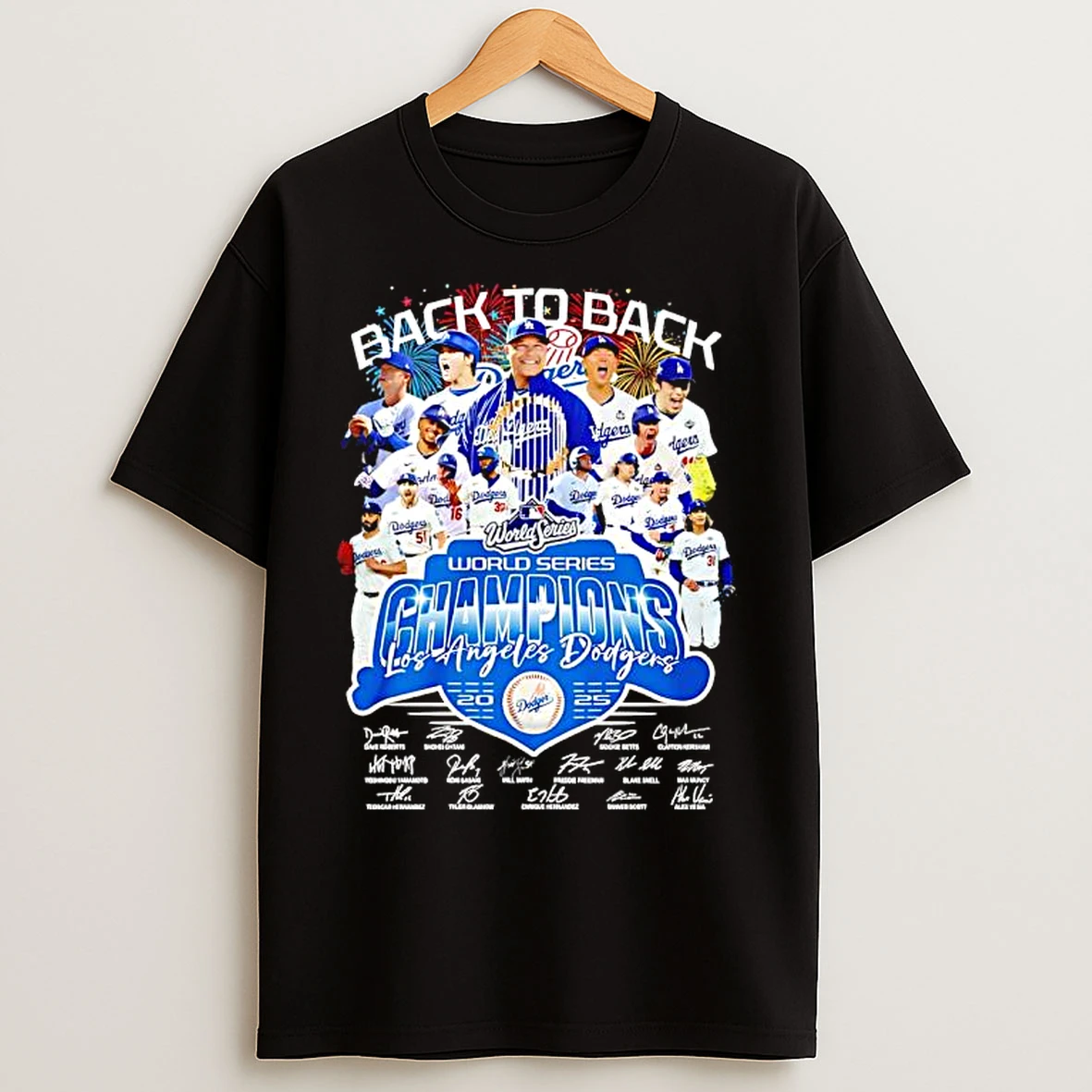 Classic Back To Back World Series Champions Los Angeles Dodgers 2024 And 2025 Signatures T Shirts