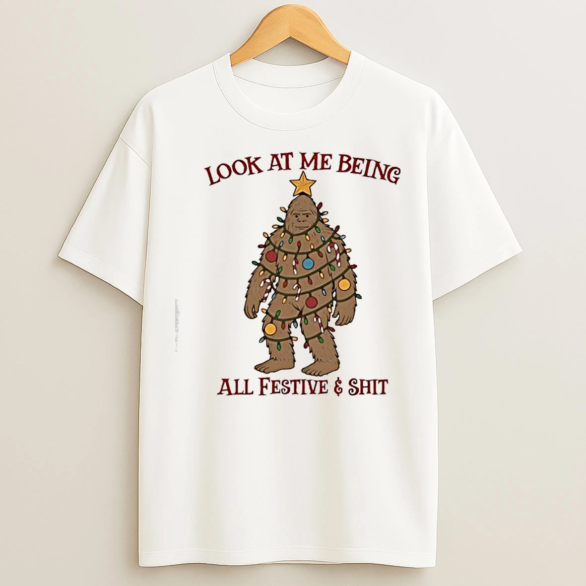 Classic Bigfoot In Christmas Lights Look At Me Being All Festive Shit T Shirts