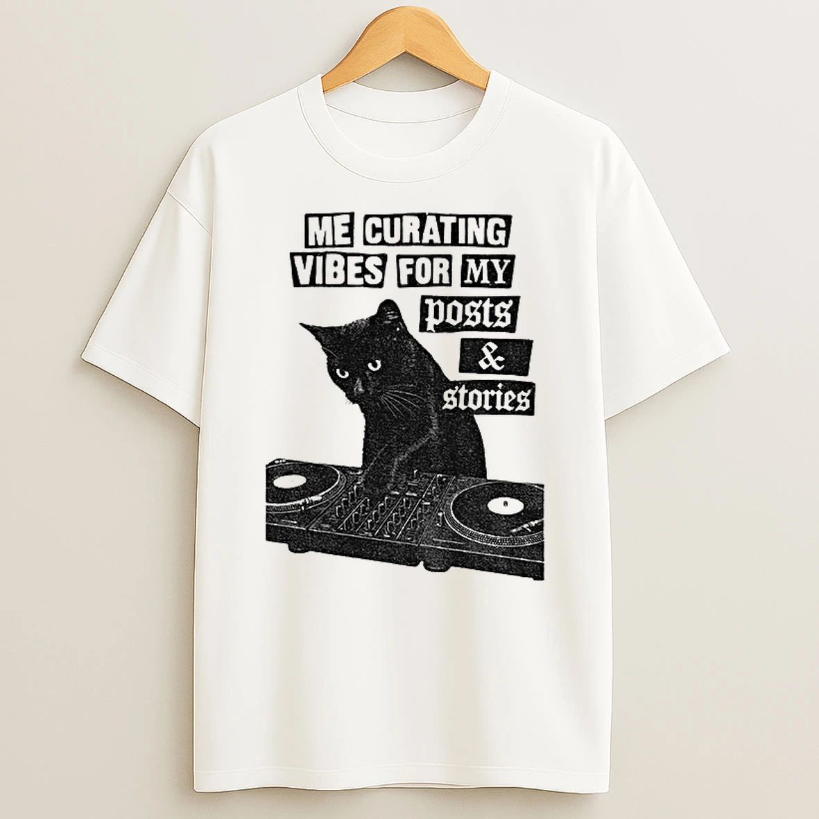 Classic Black Cat Dj Me Curating Vibes For My Posts And Stories Vintage T Shirts