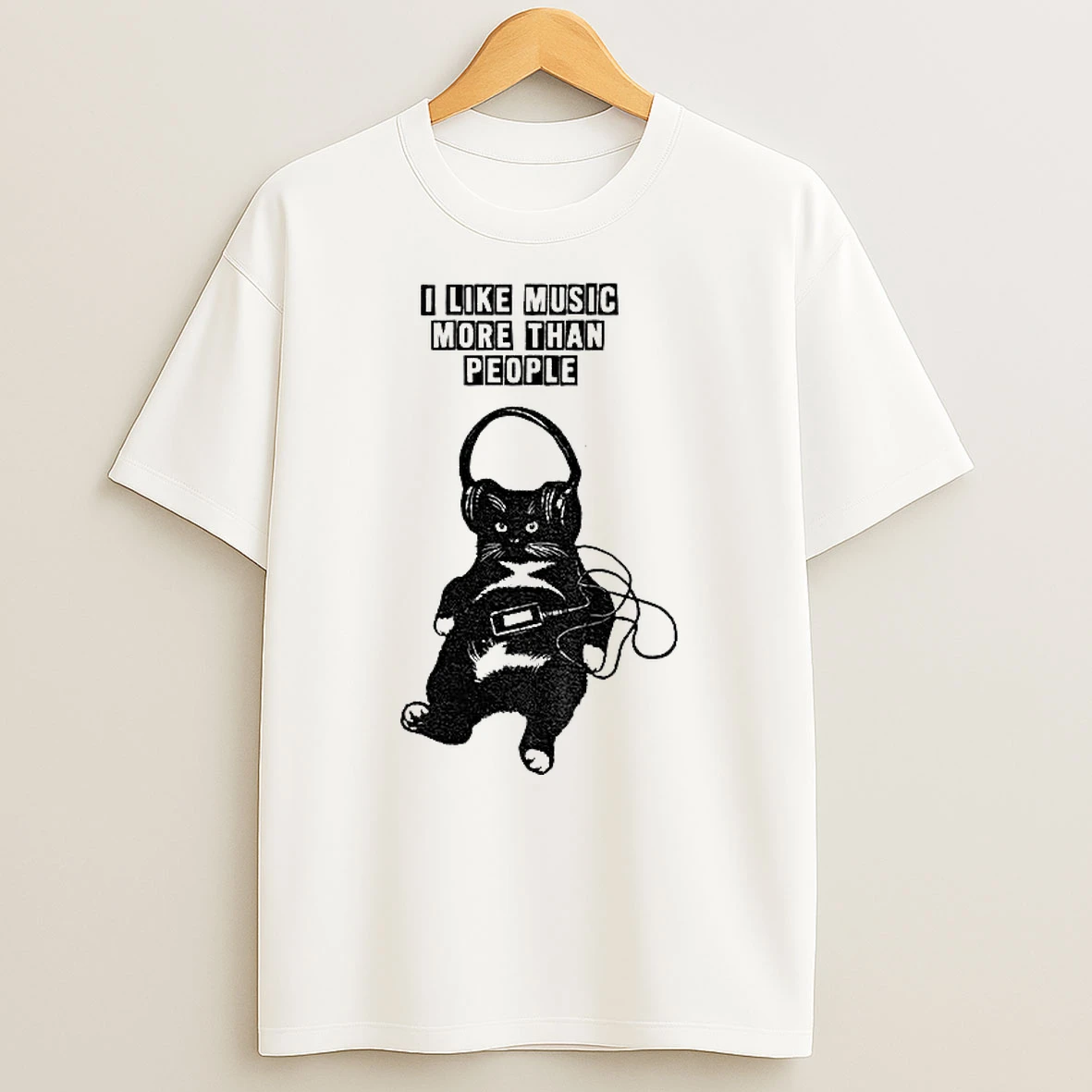 Classic Black Cat I Like Music More Than People T Shirts