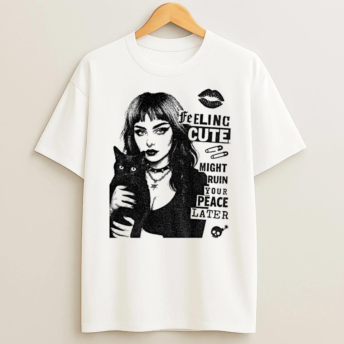 Classic Black Cat Feeling Cute Might Ruin Your Peace Later Vintage T Shirts