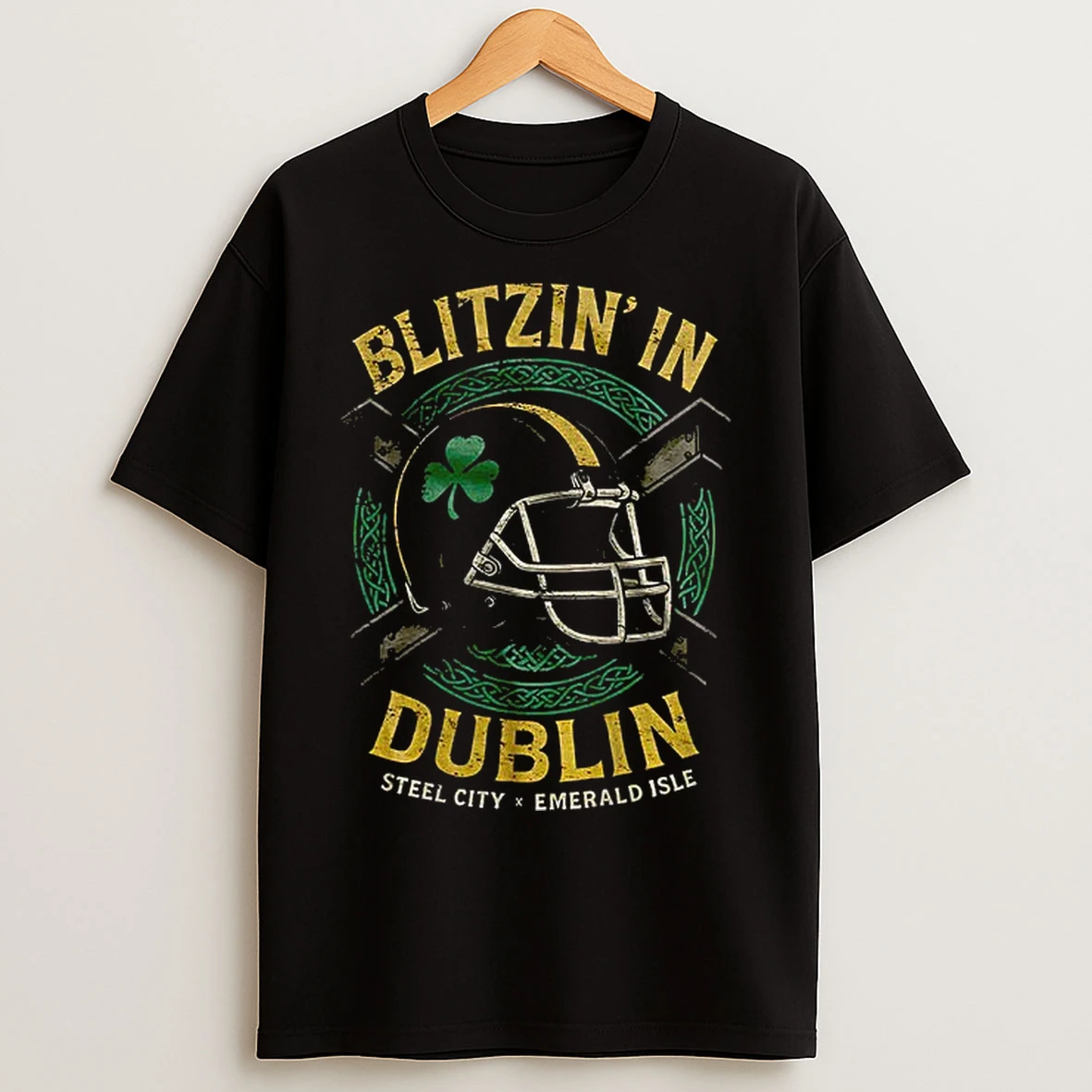 Classic Blitzin In Dublin Pittsburgh Steelers X Ireland Football Helmet 2025 T Shirts