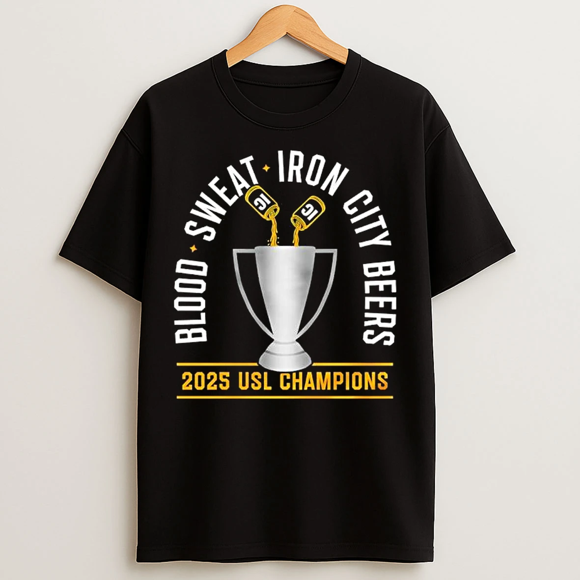 Classic Blood Sweat Iron City Beers 2025 Usl Champions T Shirts