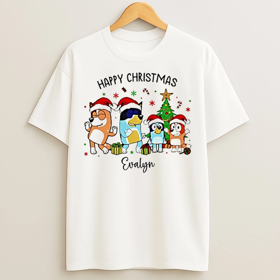Classic Blue Dog Happy Christmas T Shirts