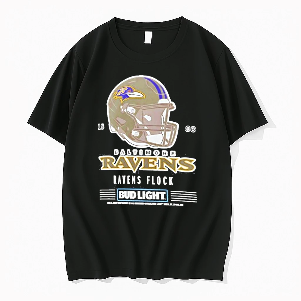 Classic Bud Light X Baltimore Ravens Ravens Flock Helmet T Shirts
