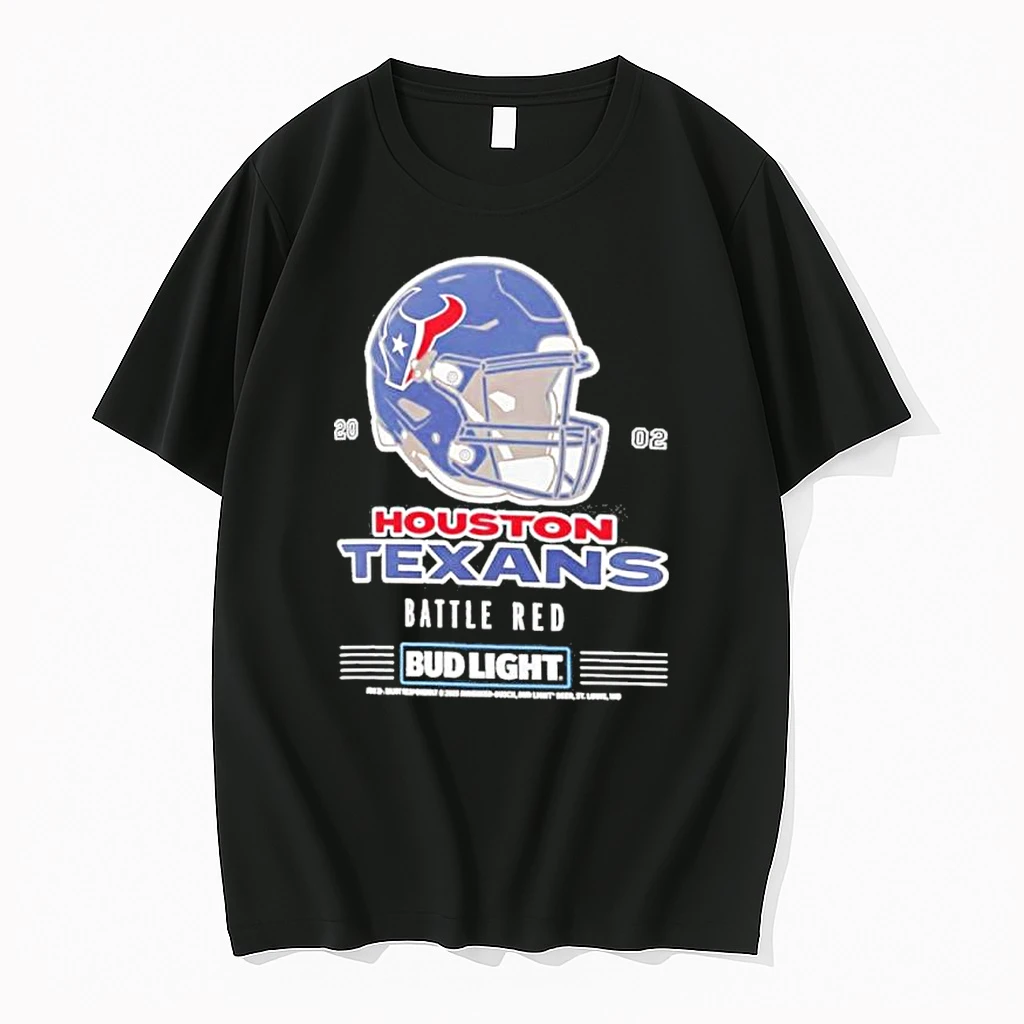 Classic Bud Light X Houston Texans Battle Red Helmet T Shirts