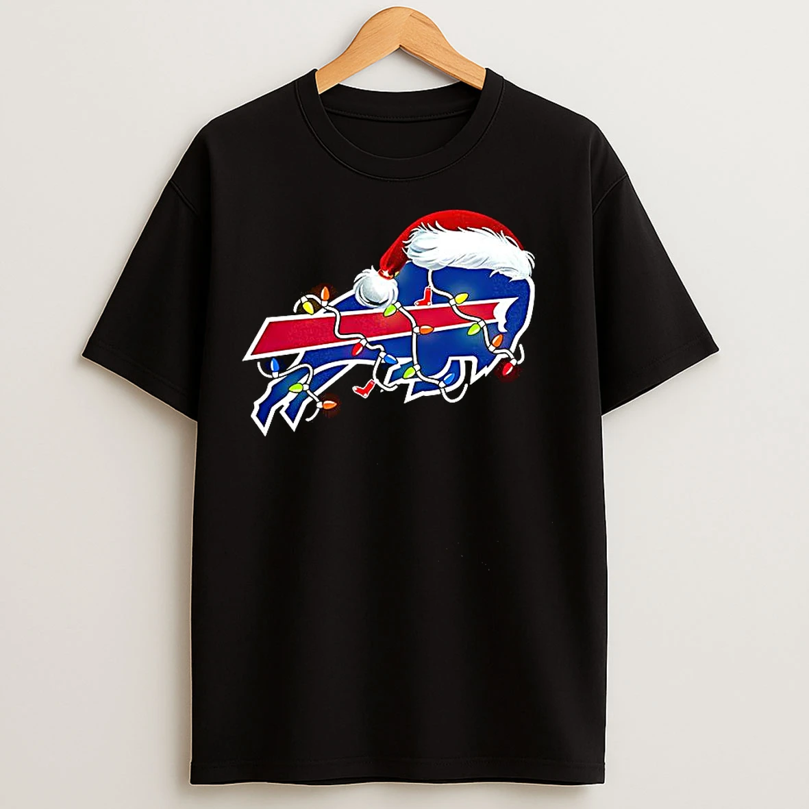 Classic Buffalo Bills Football Logo Santa Hat String Lights Christmas T Shirts