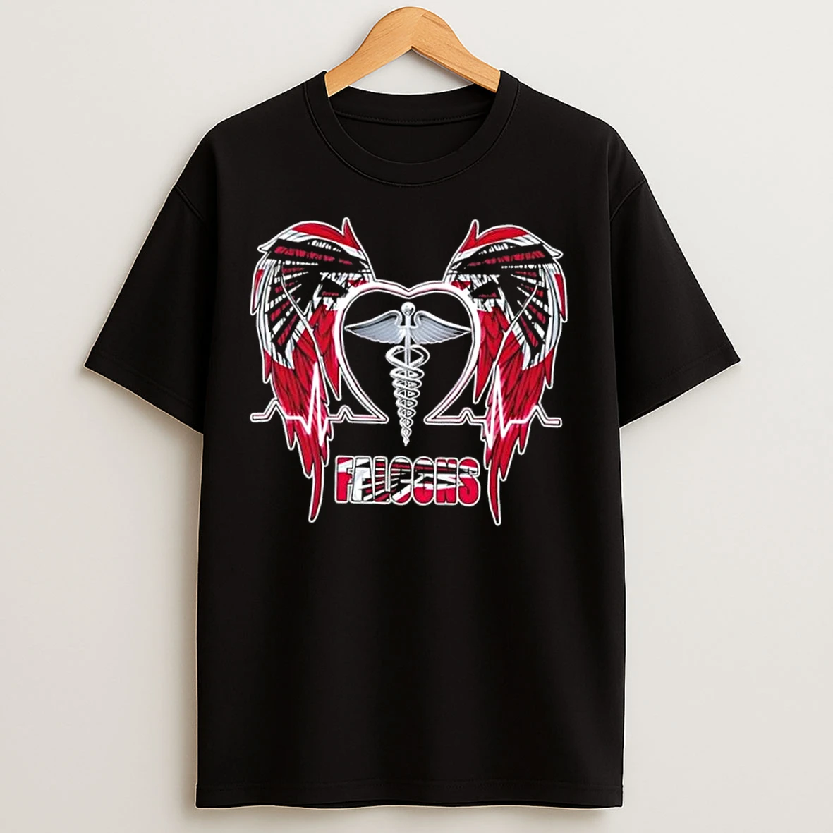 Classic Caduceus Wings Heartbeat Atlanta Falcons Football T Shirts