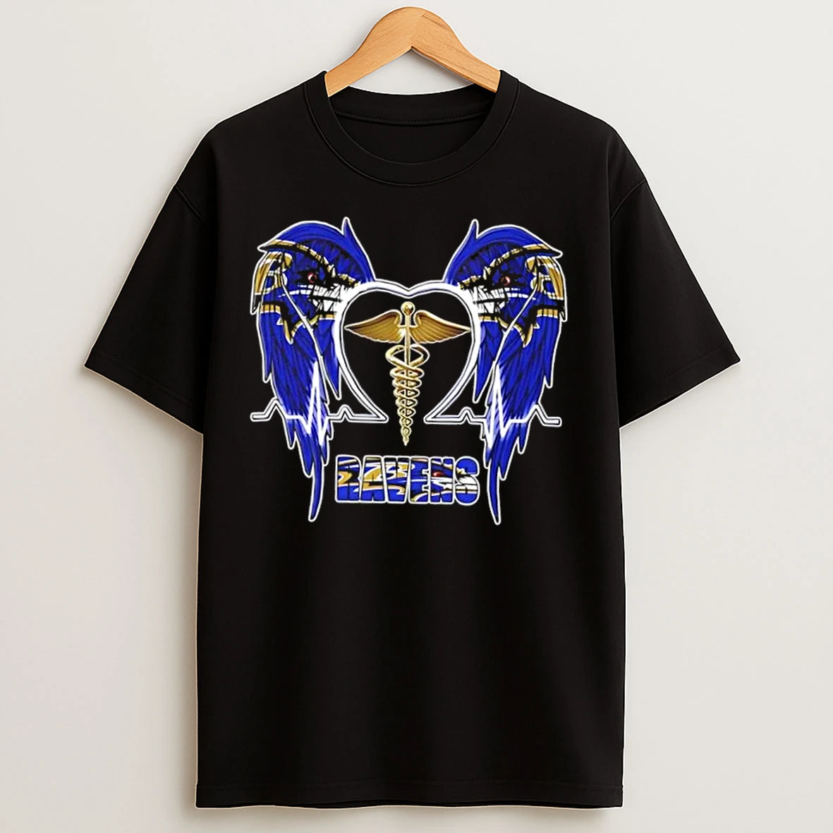 Classic Caduceus Wings Heartbeat Baltimore Ravens Football T Shirts