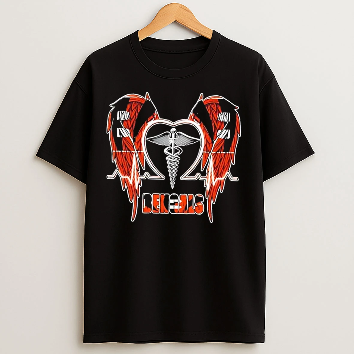 Classic Caduceus Wings Heartbeat Cincinnati Bengals Football T Shirts