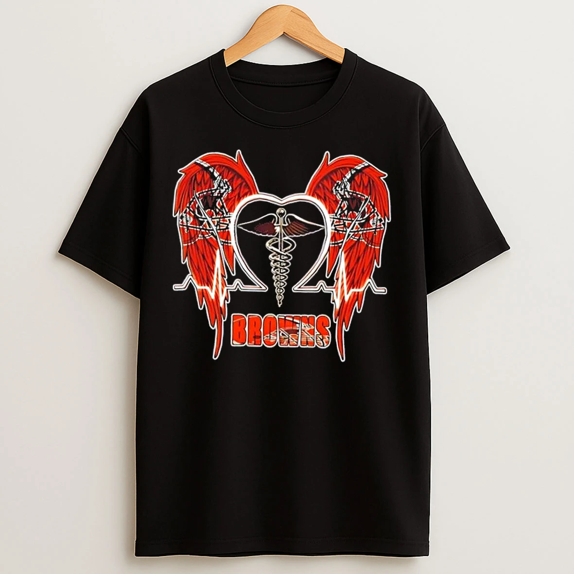 Classic Caduceus Wings Heartbeat Cleveland Browns Football T Shirts