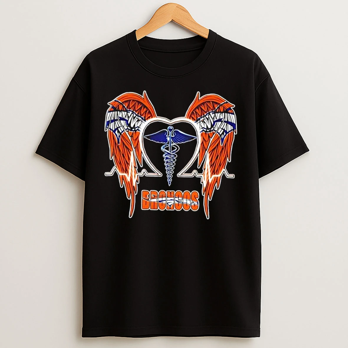 Classic Caduceus Wings Heartbeat Denver Broncos Football T Shirts