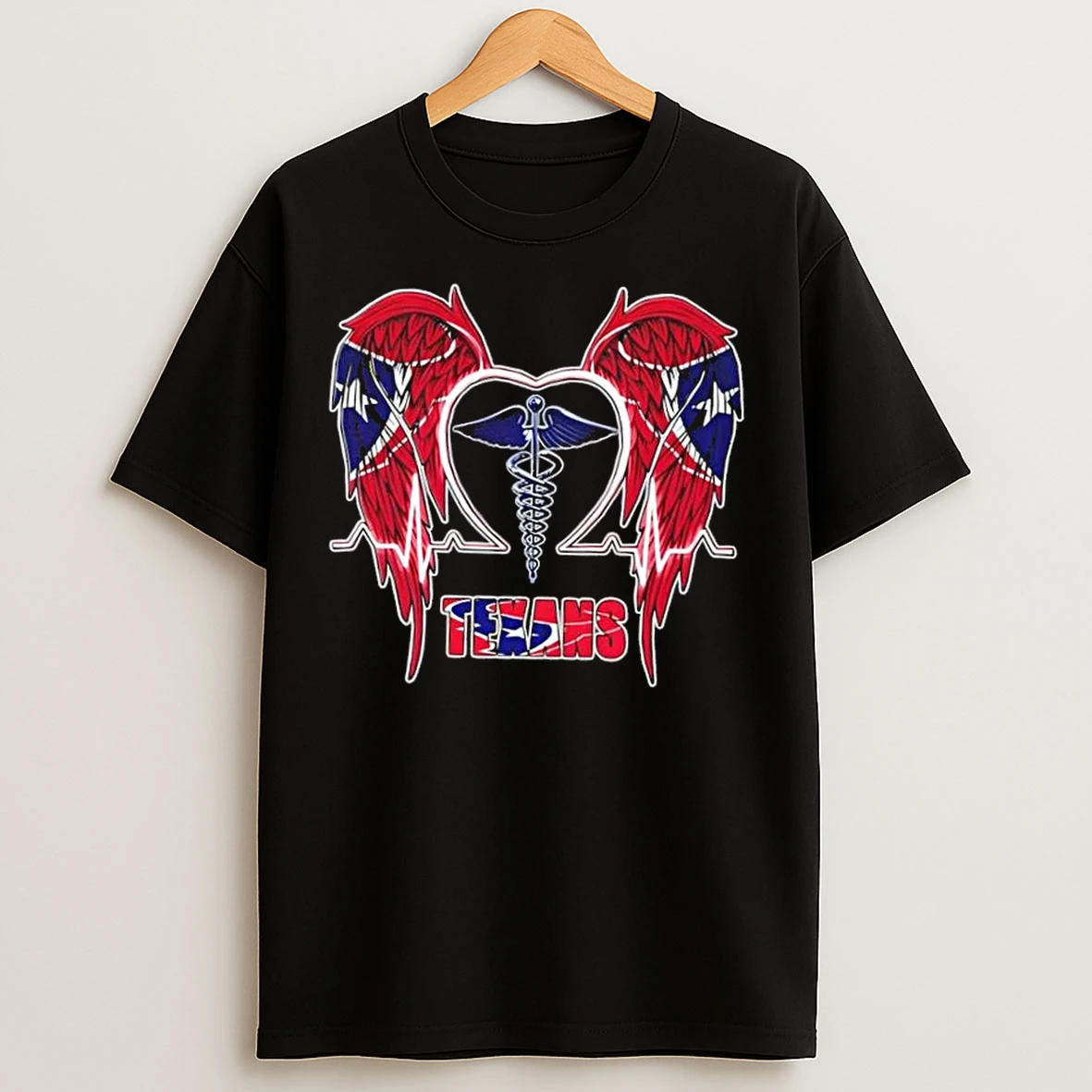 Classic Caduceus Wings Heartbeat Houston Texans Football T Shirts