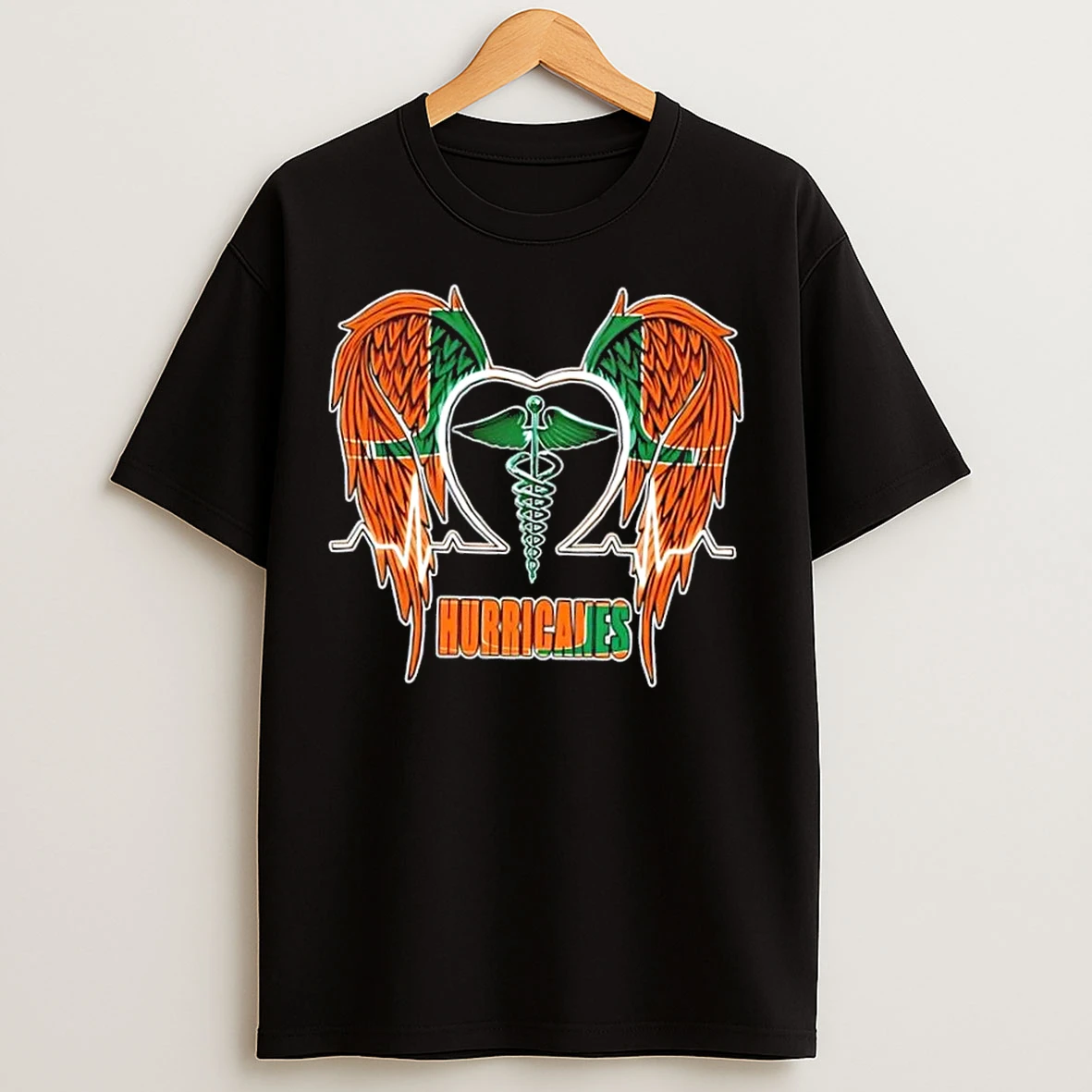 Classic Caduceus Wings Heartbeat Miami Hurricanes Football T Shirts