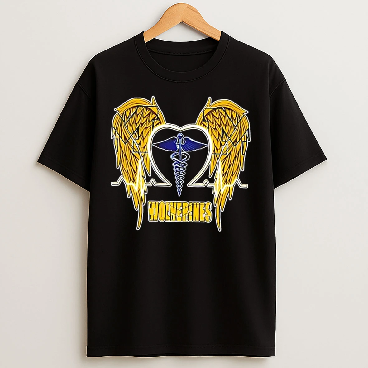 Classic Caduceus Wings Heartbeat Michigan Wolverines Football T Shirts