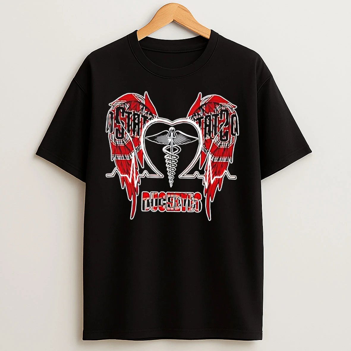 Classic Caduceus Wings Heartbeat Ohio State Buckeyes Football T Shirts