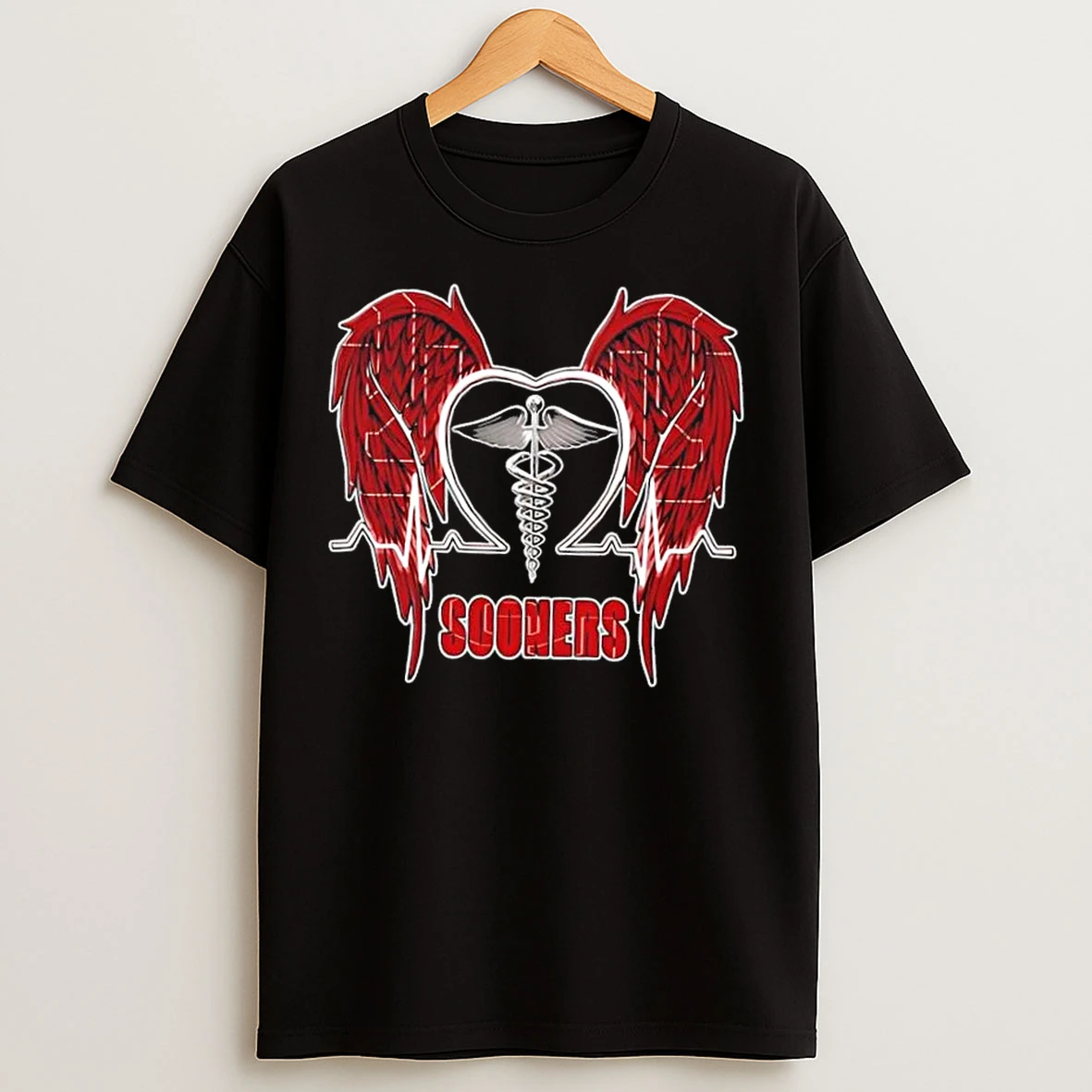 Classic Caduceus Wings Heartbeat Oklahoma Sooners Football T Shirts
